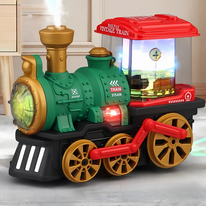 Kids' musical steam train toy made of ABS plastic with LED lights for active play and motor skills development