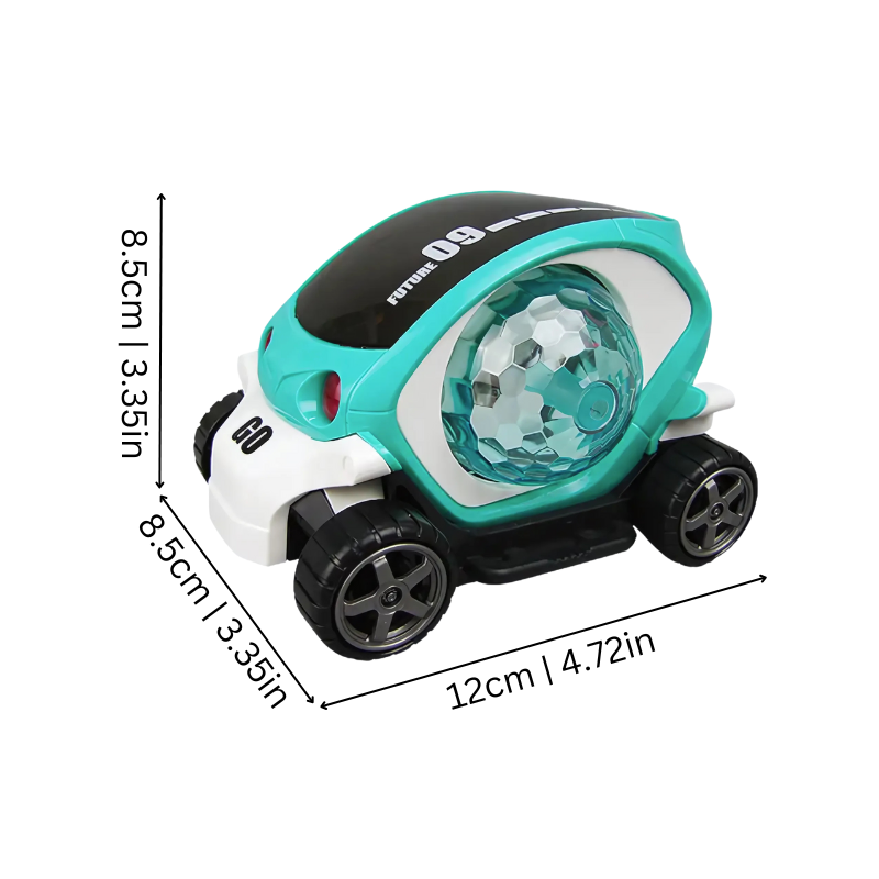 Battery operated musical stunt car for infants, featuring exciting lights and fun sounds