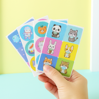 Kids natural mosquito repellent stickers with cute animal designs for outdoor protection. Safe insect repellent.