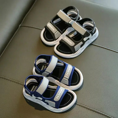 Pair of colorful soft-sole kids' sandals, ideal non-slip footwear for beach & outdoor
