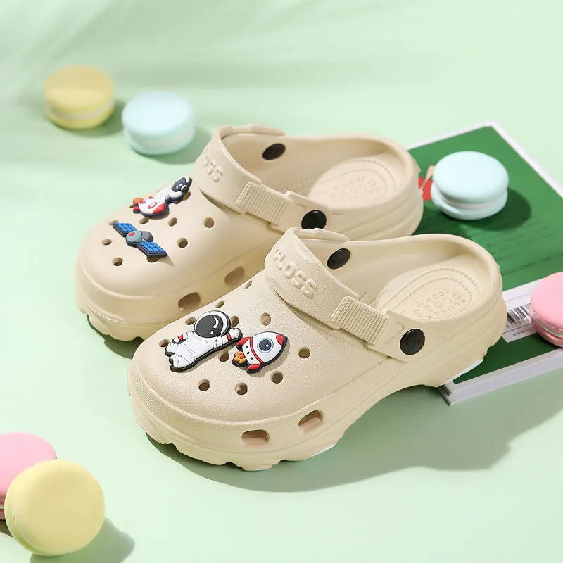 Non-slip kids' clogs, comfortable summer shoes with secure fit for active children.