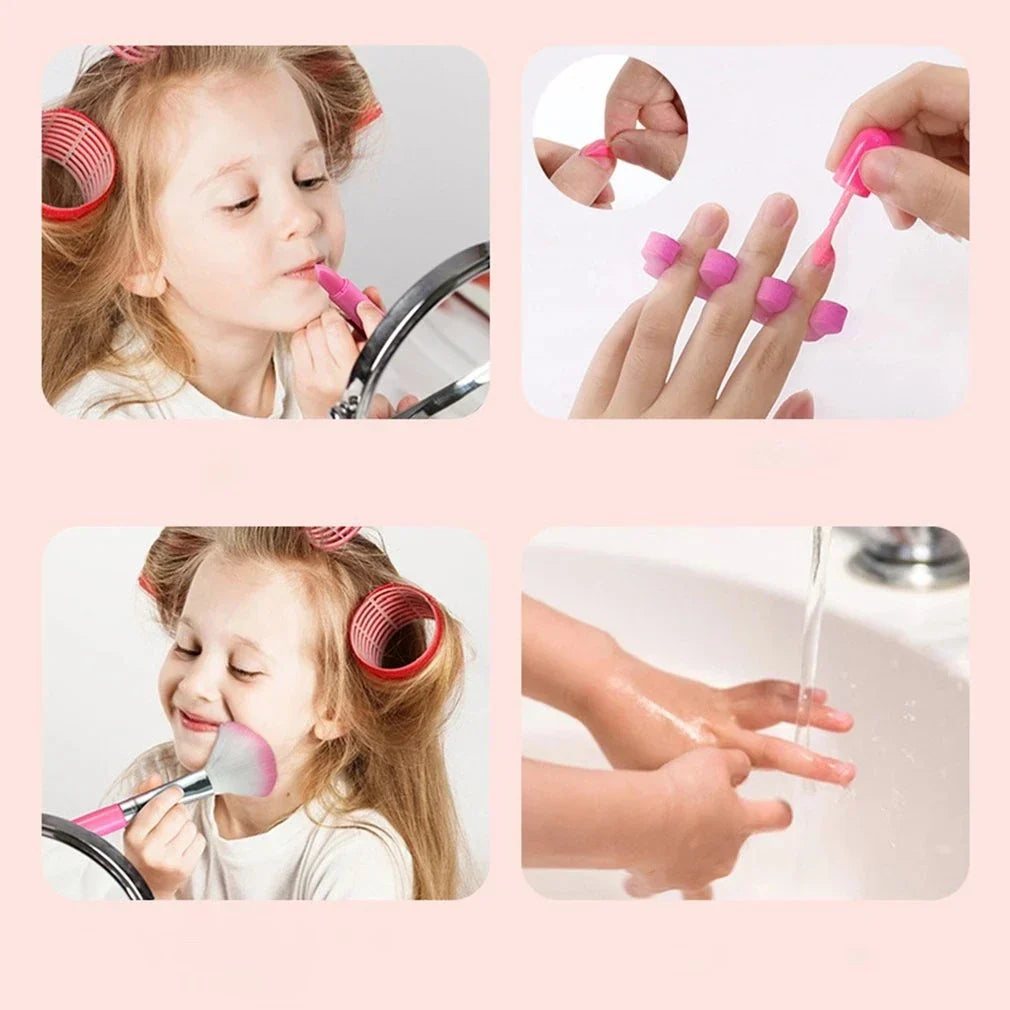 Childrens' cosmetic kit: easy-clean, non-toxic makeup in a bright pink carrying case