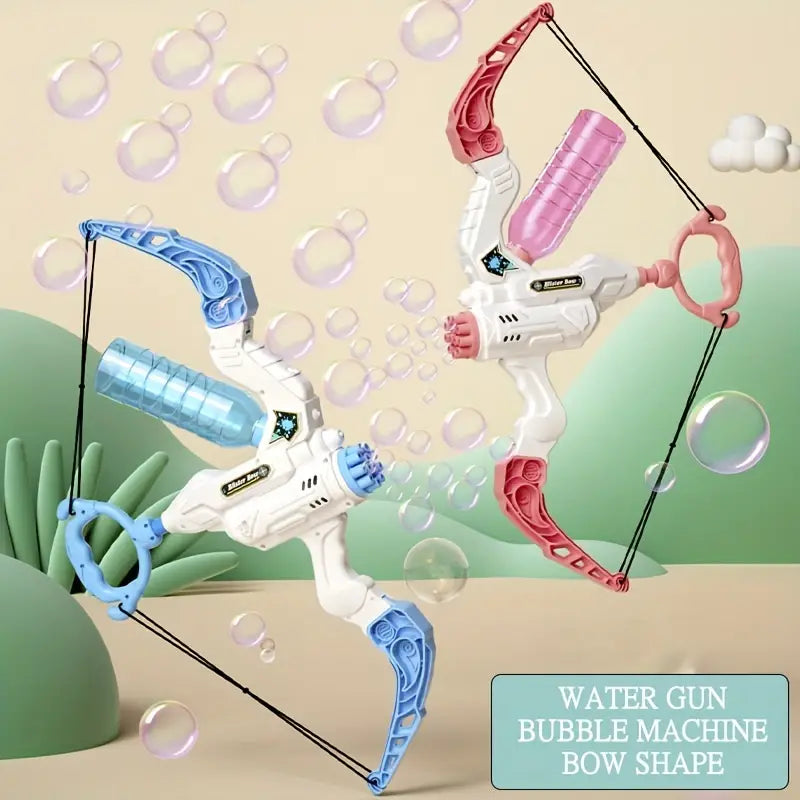 Portable bow bubble machine water blaster for active outdoor kids' games