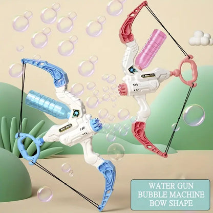 Portable bow bubble machine water blaster for active outdoor kids' games