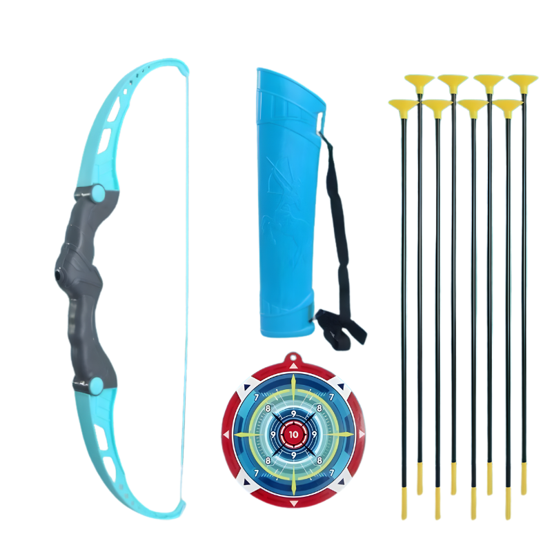 Outdoor play kids toy archery set, bow and arrow with colorful design, a focus toy for active children.