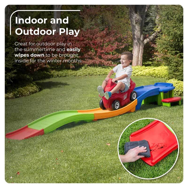 High-quality kids outdoor roller coaster, a fun and exciting ride-on toy for any backyard, durable plastic