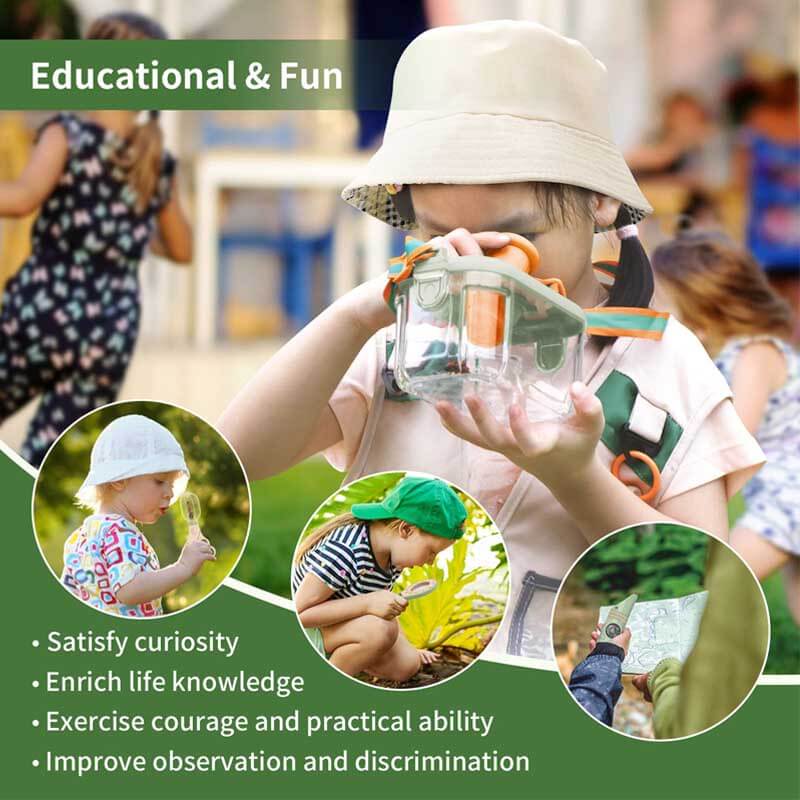 Kids outdoor bug catcher explorer kit with magnifying glass, net, and container for nature play