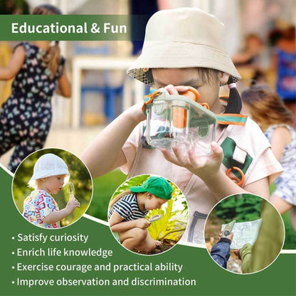 Kids outdoor bug catcher explorer kit with magnifying glass, net, and container for nature play