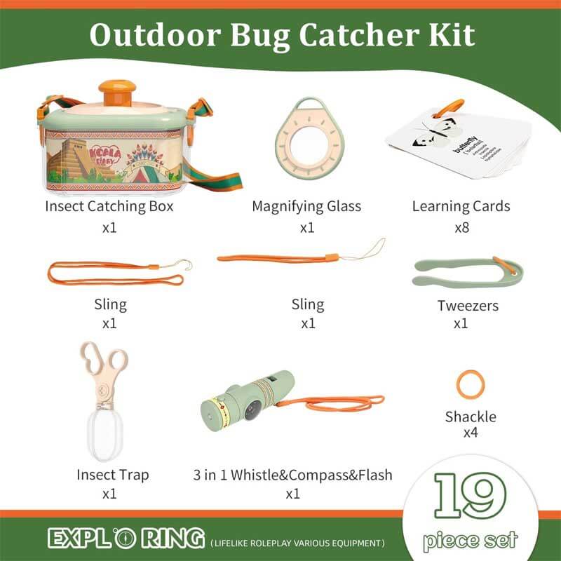 Nature toy set for kids with bug viewer, net, and sample containers for backyard discovery adventures