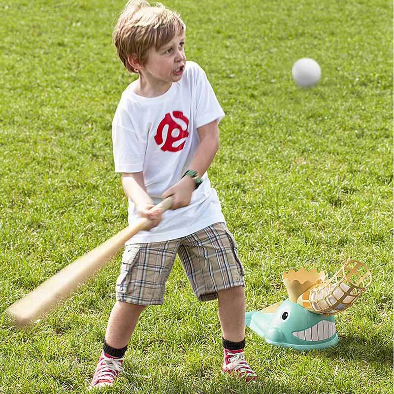 Ergonomic red bat from the kids' catapult baseball outdoor play set, easy to hold