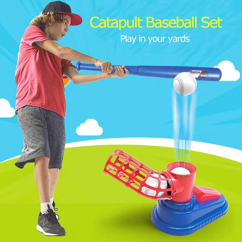 Child's perspective of engaging with the outdoor catapult baseball game, pure fun