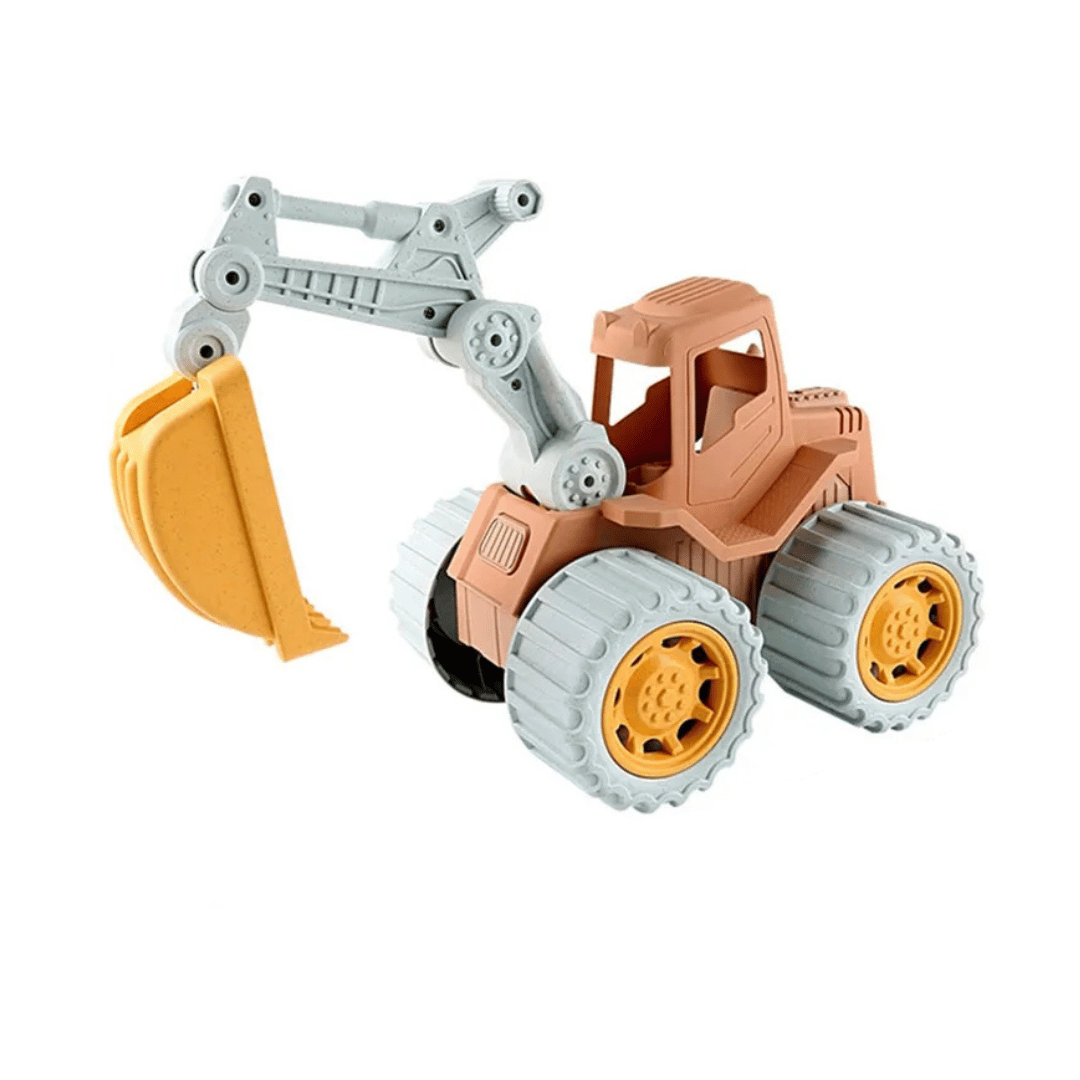 Plastic construction vehicle play set for kids, includes excavator, bulldozer, dump truck for sandbox.
