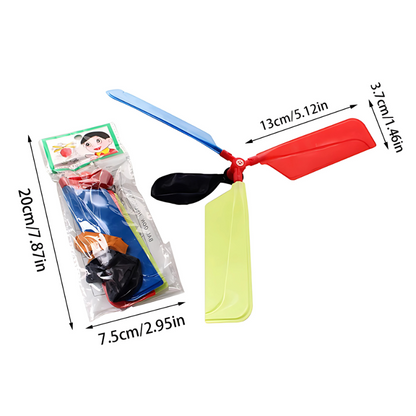 Colorful flying balloon propeller set, perfect outdoor toy for kids' parties and summer activities.