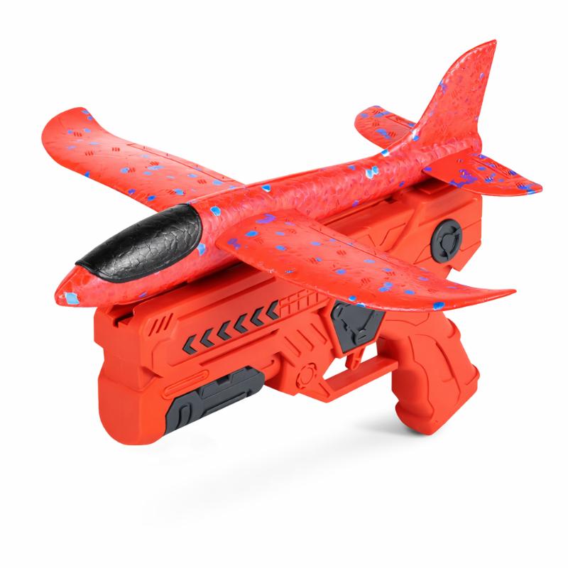 Close-up of a foam airplane and launcher, perfect kids toy for hand-eye coordination