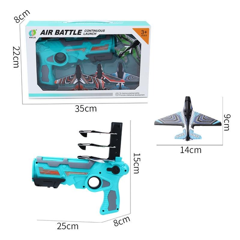 Close-up of a child's hand launching a blue foam airplane from the Kids' Foam Airplane Launcher Toy