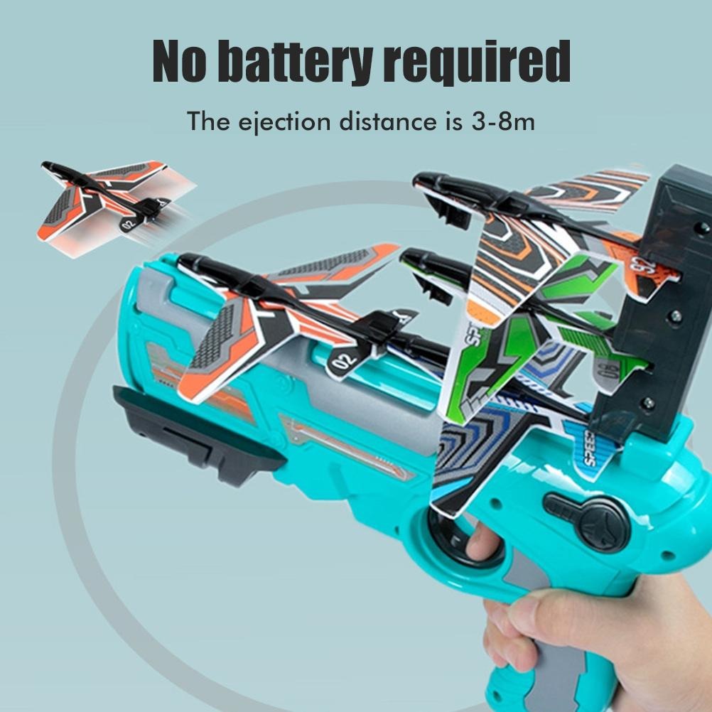 Family fun: Kids' Foam Airplane Launcher Toy being used by a child and parent in a park setting