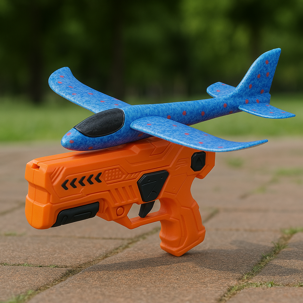 Fun foam plane launcher set, outdoor kids toy promoting active play