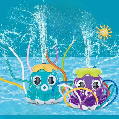Kids' outdoor octopus water sprinkler spraying water, perfect for summer garden play
