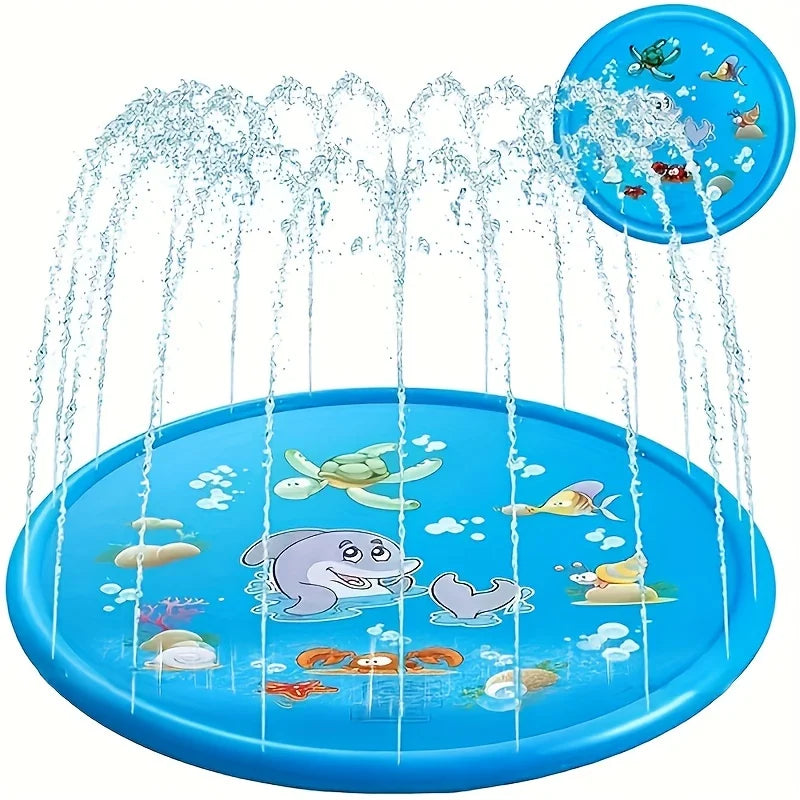 Colorful sprinkler mat for kids, perfect for outdoor water play and summer activity.