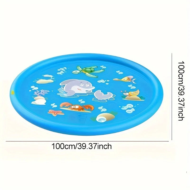 Children enjoying a splash pad sprinkler mat, ideal garden water toy for hot days.