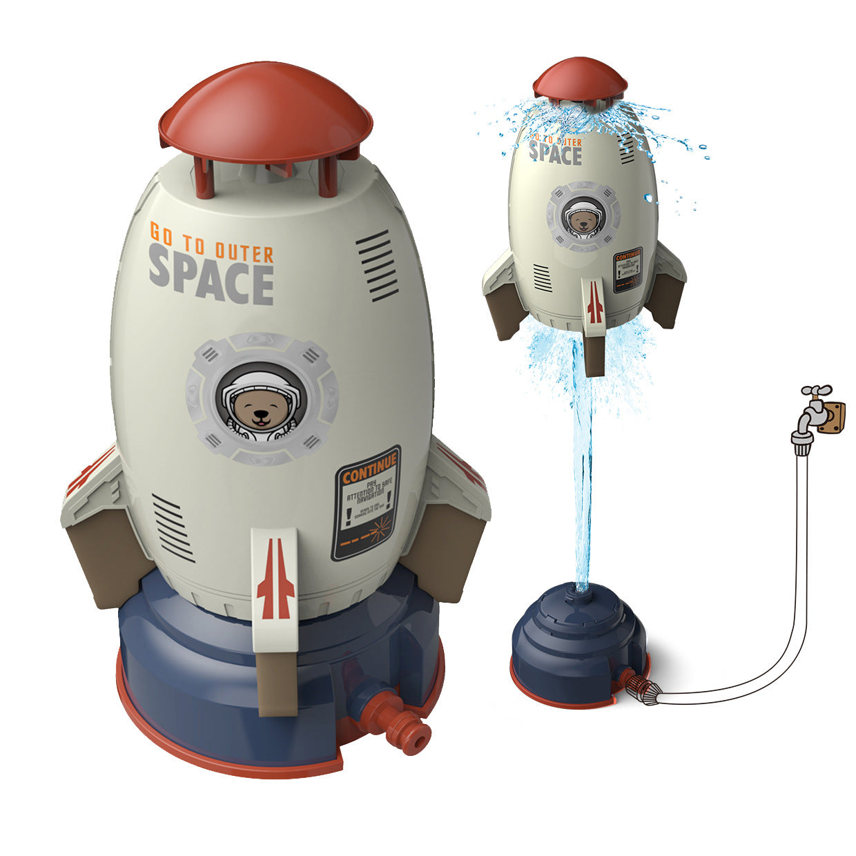 Easy-to-assemble Kids' Rocket Sprinkler Toy with adjustable water pressure, perfect for hot days