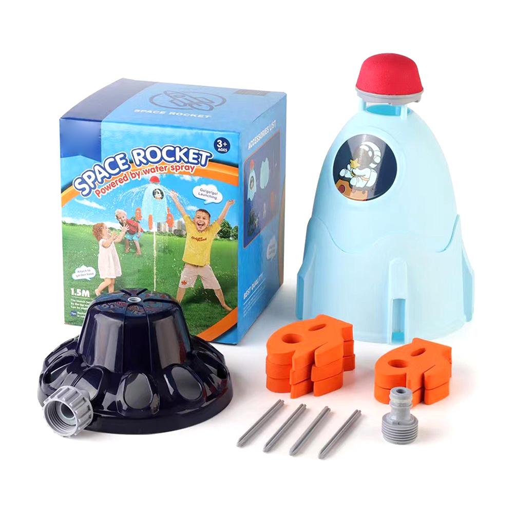 Close-up of a kids' water rocket sprinkler, ideal for backyard summer fun & active outdoor play