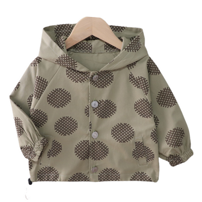 Criss-cross patterned hooded jacket for toddlers, a comfy unisex cotton jacket.