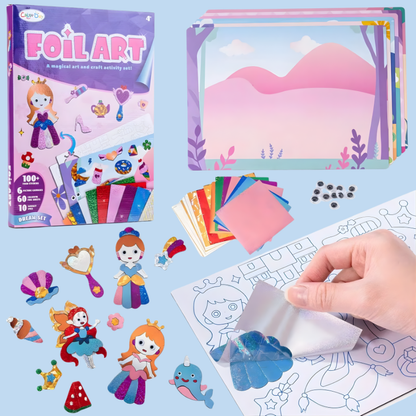 Kids' Peel & Stick Foil Art Kit with shimmer stickers, fostering creative play for fine motor skills