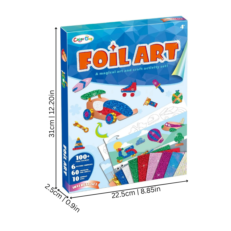 Dinosaur foil art kit for kids, peel & stick with shimmer stickers for mess-free creative fun