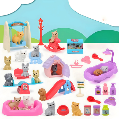 Kids pet play animal figurine set, imaginative role-playing educational toys for preschoolers.