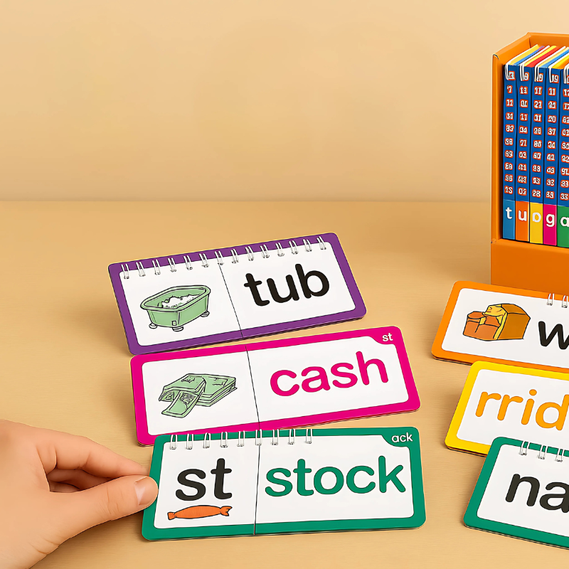 Kids' Phonics Learning Word Flip Book Set, early reader educational toy for preschool literacy