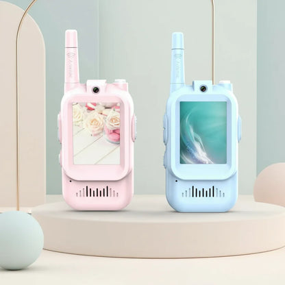 Kids' pink & blue two-way video walkie-talkie set, 2-pack for outdoor communication toy