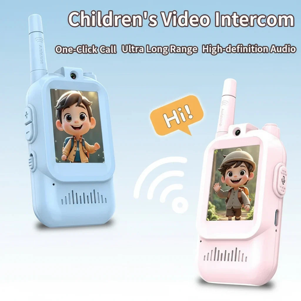 Durable pink and blue kids' intercom toy, perfect for outdoor adventures and communication