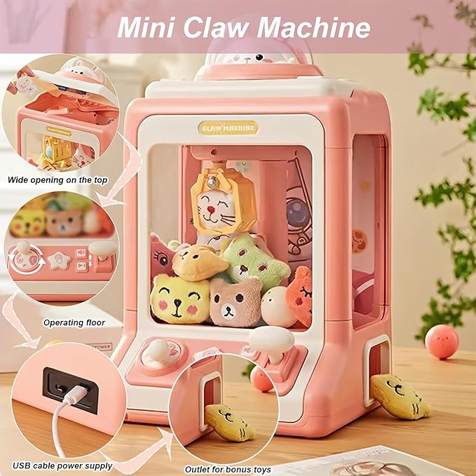 Interactive electronic mini claw machine game for children, enhancing skill building