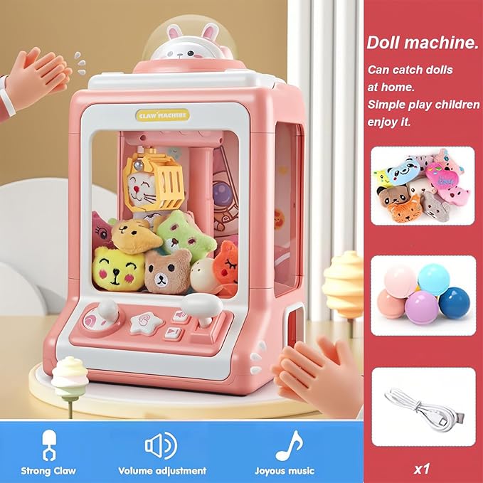 Top view of educational kids' mini claw machine toy, showcasing controls and prize compartment
