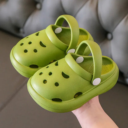 Red childrens clogs, non-slip design for indoor and outdoor play, PVC