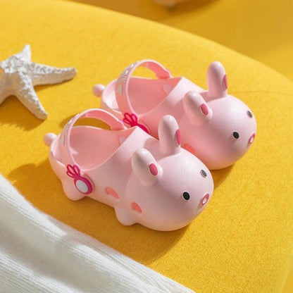 Kids' pink rabbit beach clogs, anti-slip lightweight summer sandals for toddlers