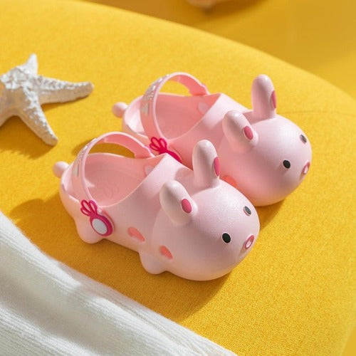 Kids' pink rabbit beach clogs, anti-slip lightweight summer sandals for toddlers