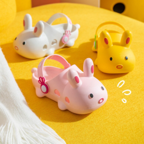 Pair of colorful kids' rabbit beach sandals, anti-slip comfortable summer footwear