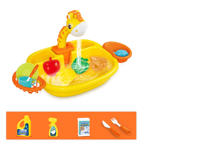 Kids play kitchen sink toy set with running water faucet for toddlers, educational fun