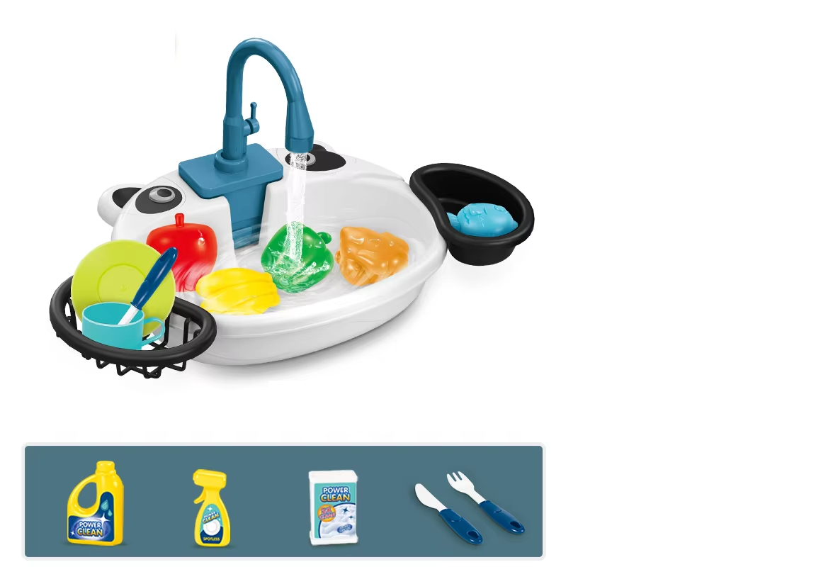 Playhouse kitchen sink toy set, full view with dishes and accessories for children's role play