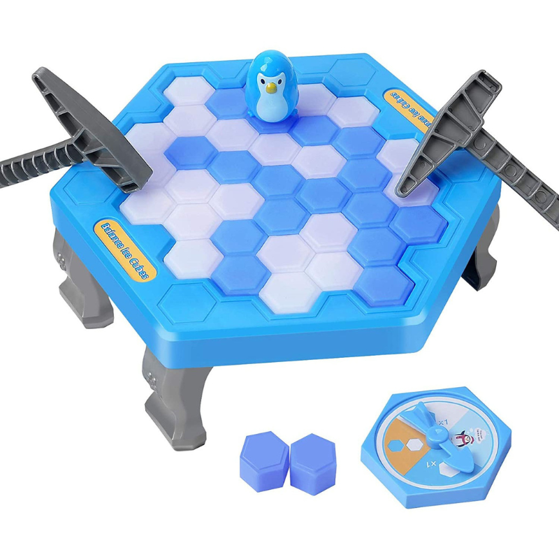 Unisex Penguin Ice Breaking game for kids with hammer & ice blocks, promoting developmental skills & family fun.
