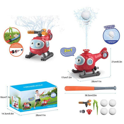 Children enjoying a backyard water sprinkler baseball game, perfect outdoor toy for summer playtime.