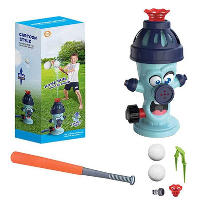 Vibrant outdoor water sprinkler baseball game set on green grass, ideal for summer playtime.