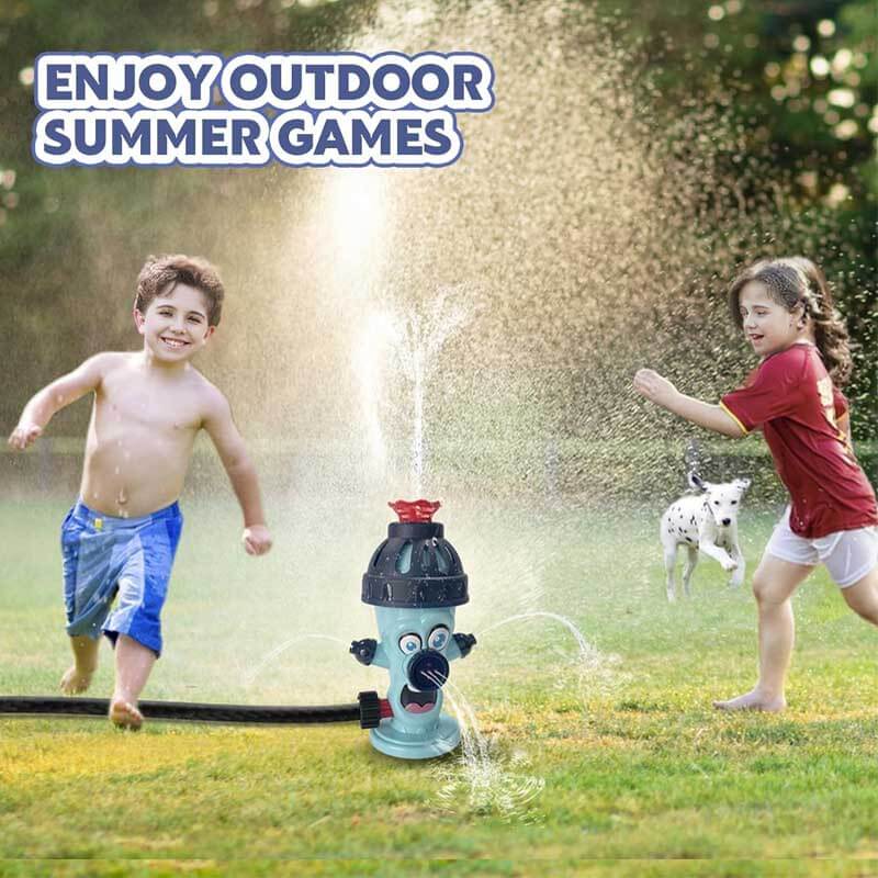 Group of kids laughing and getting wet playing water sprinkler baseball, fun outdoor activity toy.