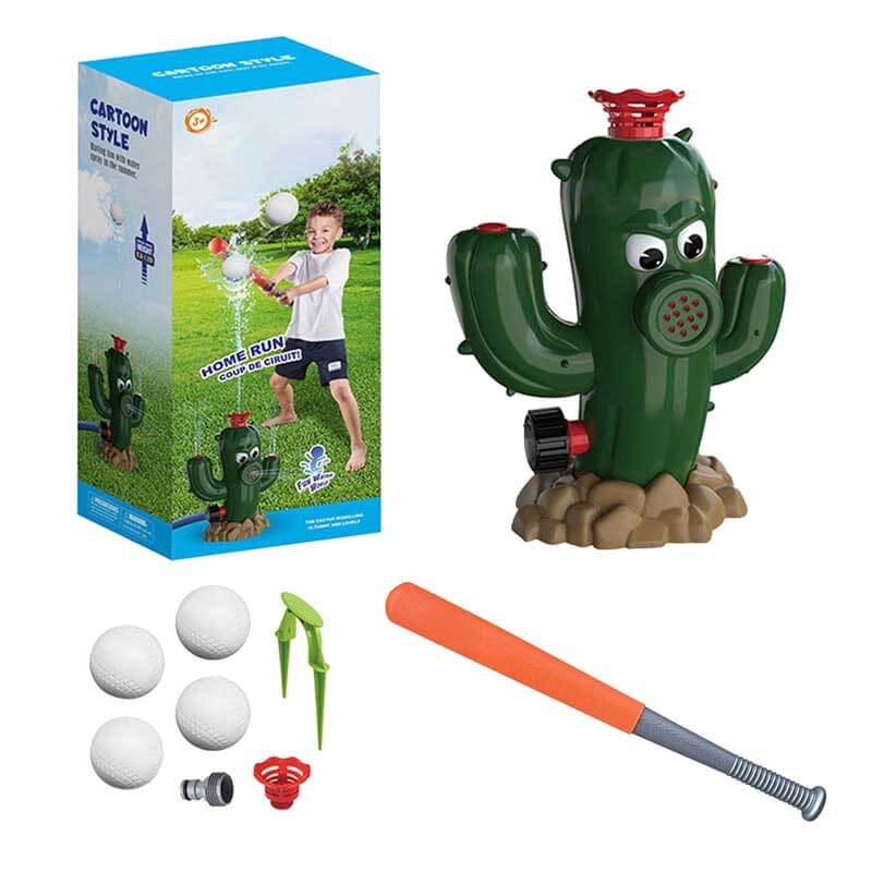 Children's outdoor water sprinkler baseball game in action, promoting active summer backyard fun.