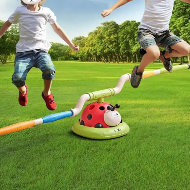 Kids playing BuzzPlay interactive outdoor game set, promoting coordination & active family fun.
