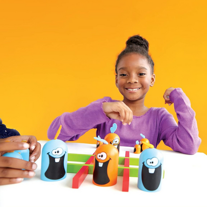 Kids playing Gobblet Gobblers strategy board game; 2 players, large colorful pieces, fun family game