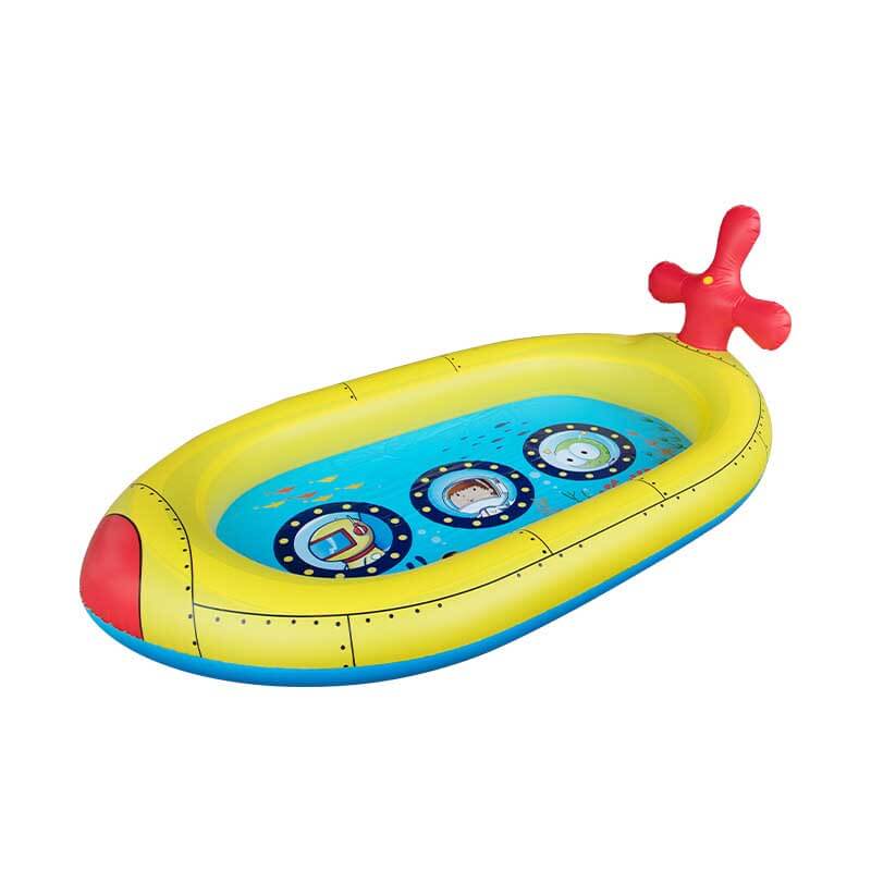 Inflatable splash pad sprinkler pool set up in a green lawn, ready for kids' water play and summer enjoyment.