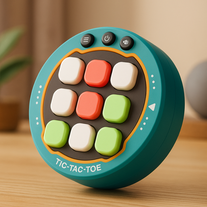 Kids playing interactive LED Tic Tac Toe puzzle game, promoting strategic thinking & problem solving skills.